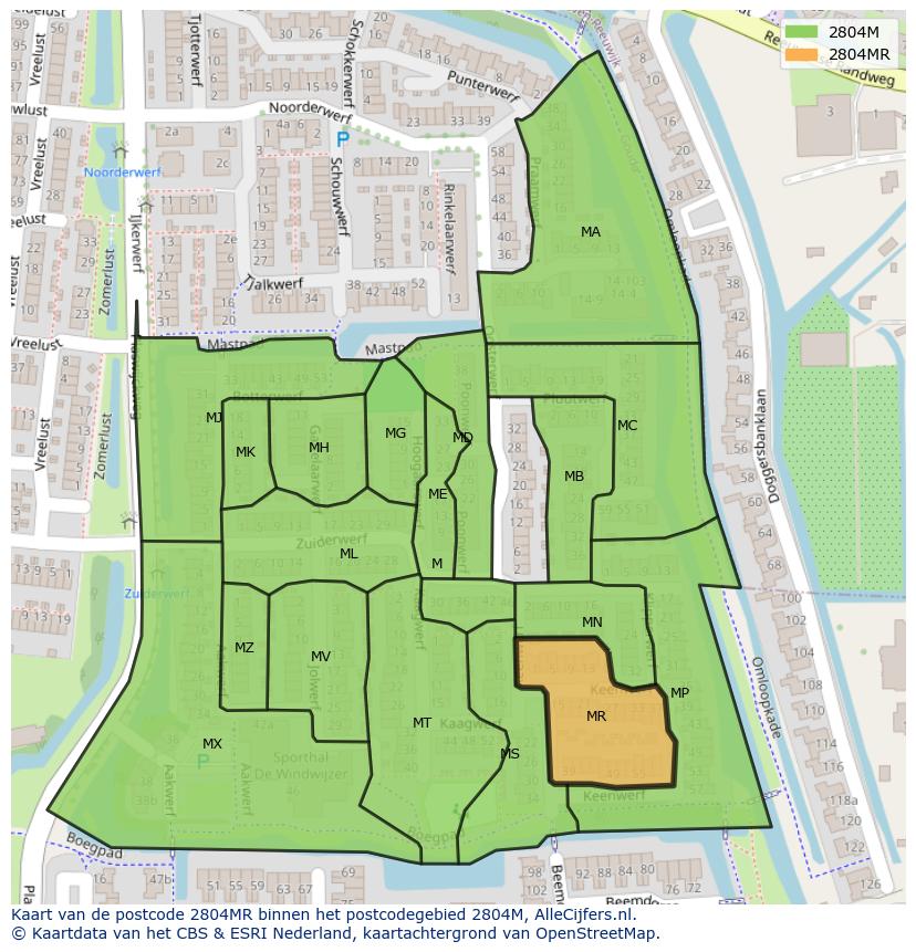 Afbeelding van het postcodegebied 2804 MR op de kaart.