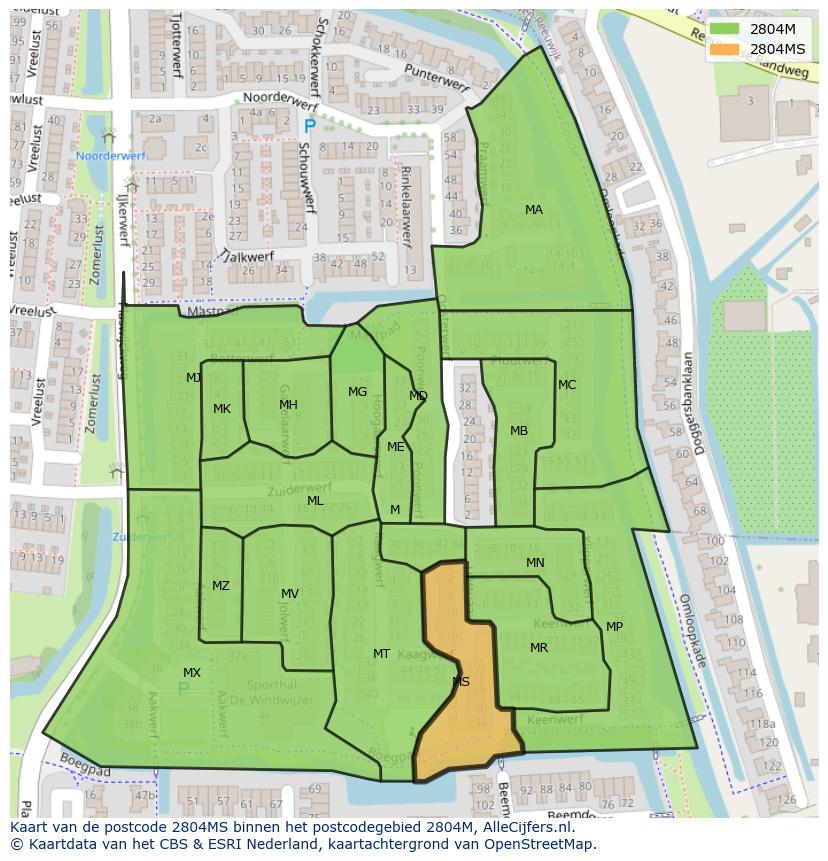 Afbeelding van het postcodegebied 2804 MS op de kaart.