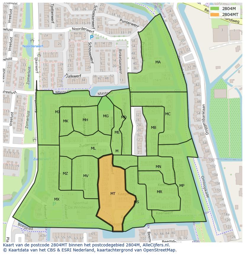 Afbeelding van het postcodegebied 2804 MT op de kaart.