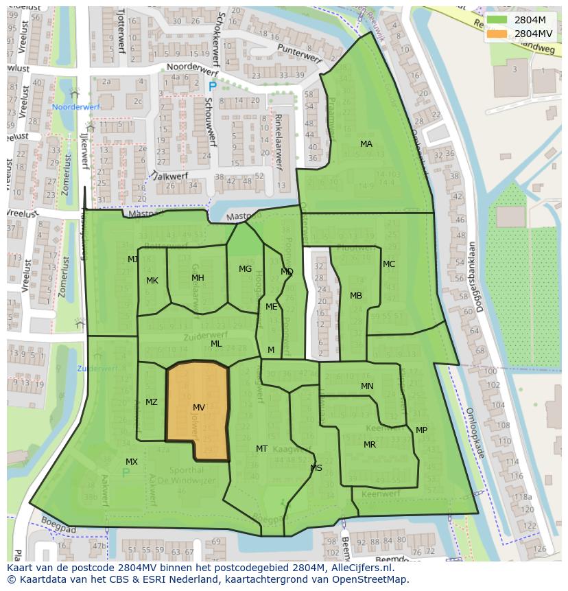 Afbeelding van het postcodegebied 2804 MV op de kaart.