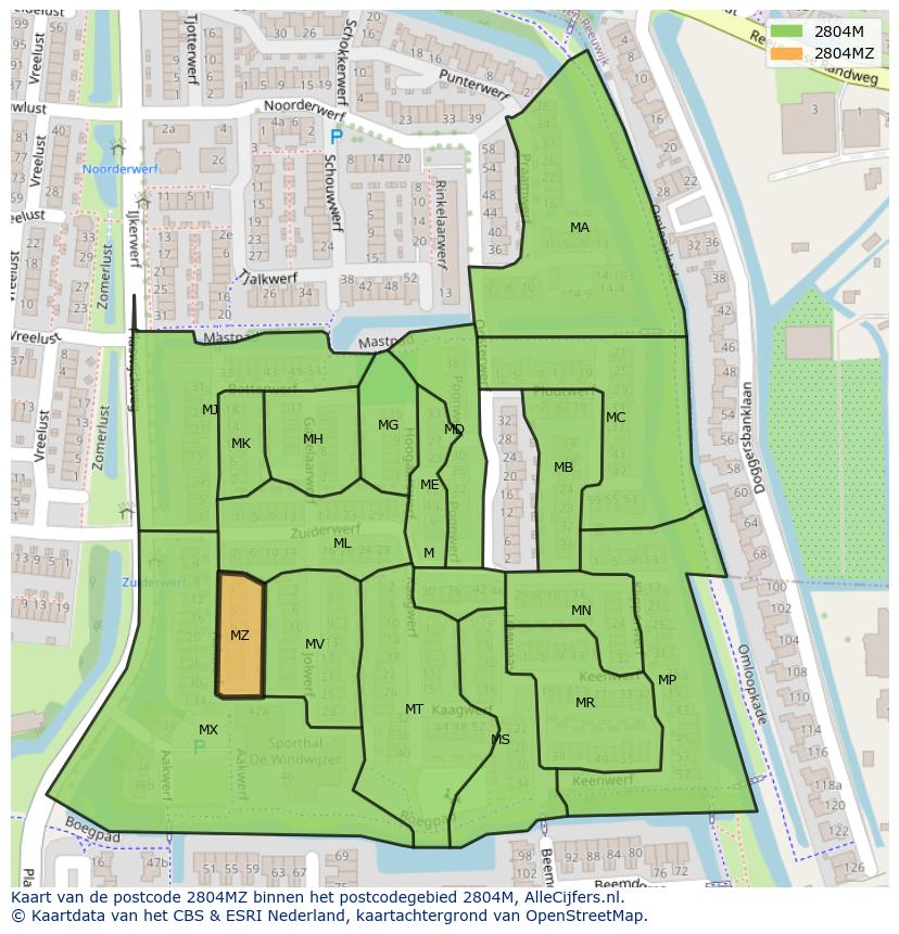Afbeelding van het postcodegebied 2804 MZ op de kaart.