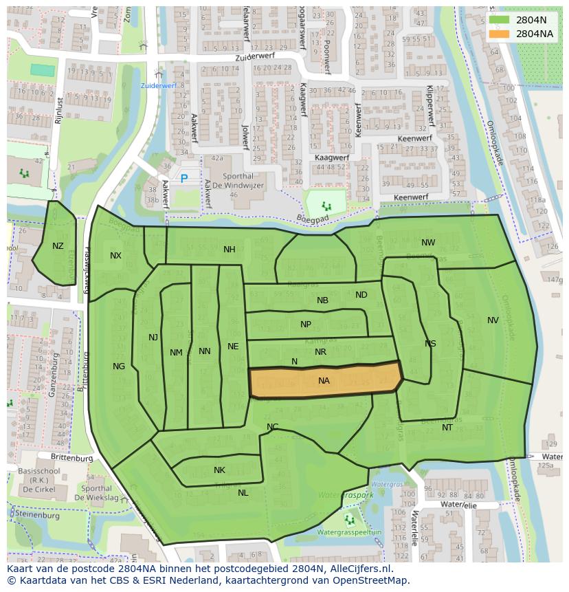 Afbeelding van het postcodegebied 2804 NA op de kaart.