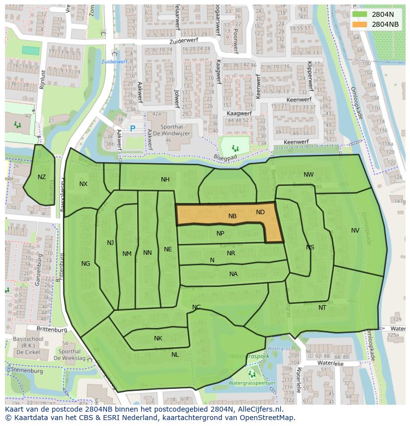Afbeelding van het postcodegebied 2804 NB op de kaart.