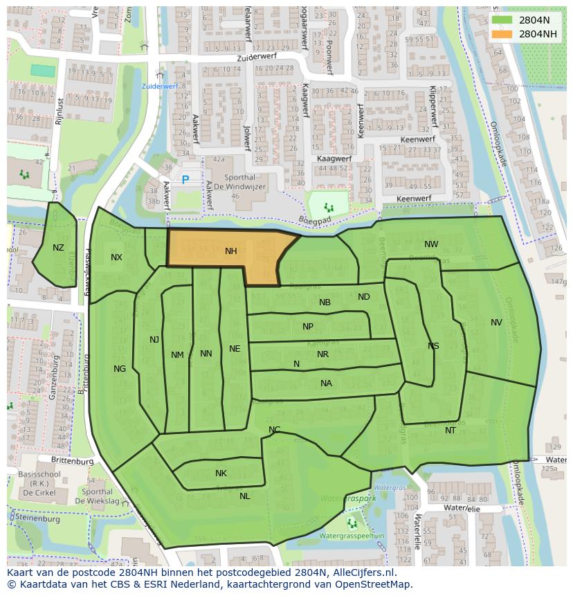 Afbeelding van het postcodegebied 2804 NH op de kaart.