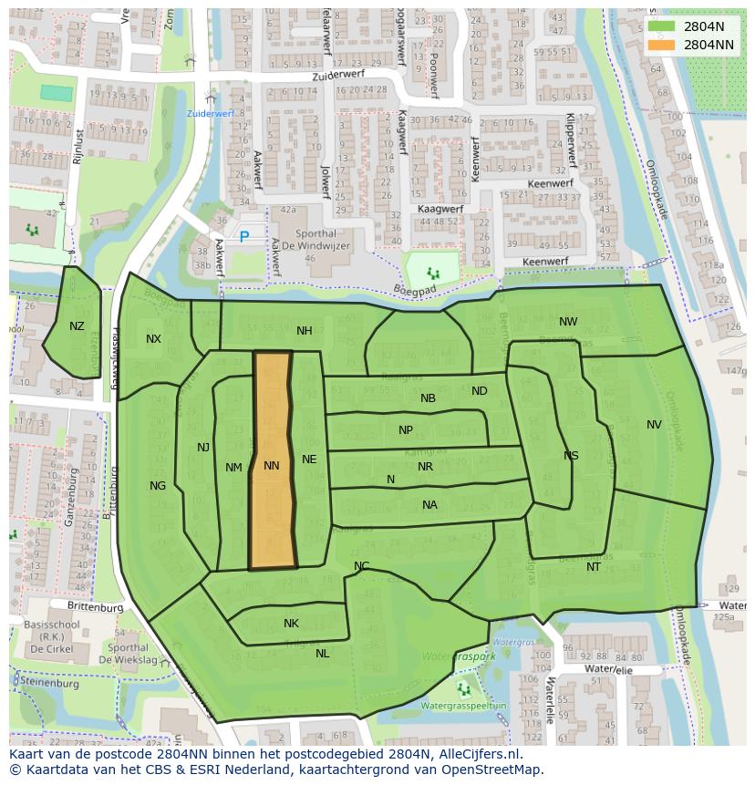 Afbeelding van het postcodegebied 2804 NN op de kaart.