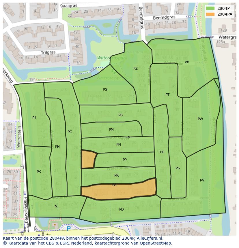 Afbeelding van het postcodegebied 2804 PA op de kaart.