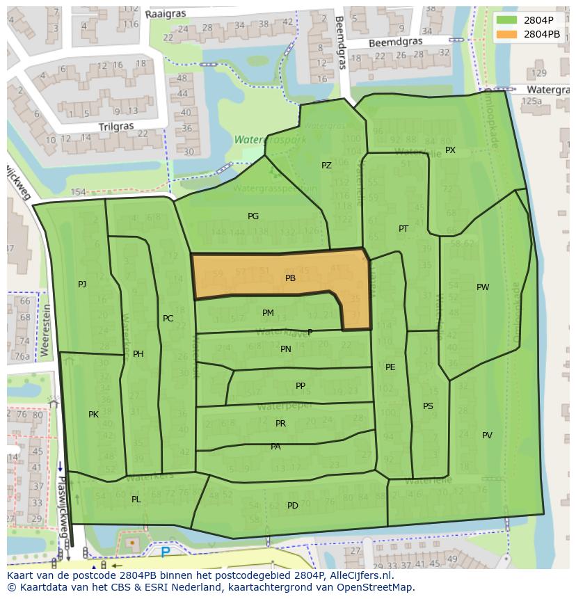 Afbeelding van het postcodegebied 2804 PB op de kaart.