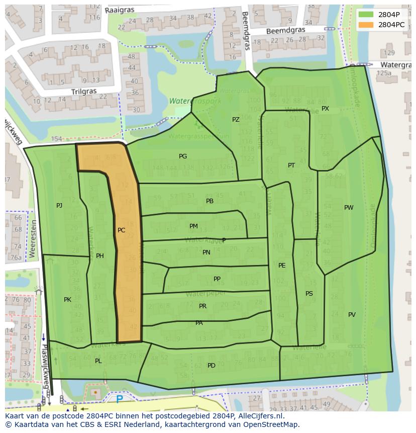 Afbeelding van het postcodegebied 2804 PC op de kaart.