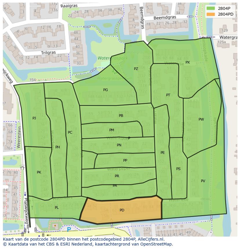 Afbeelding van het postcodegebied 2804 PD op de kaart.