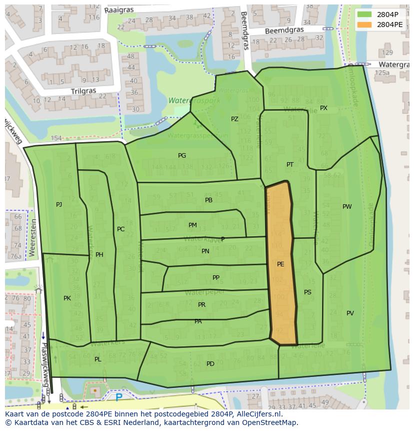Afbeelding van het postcodegebied 2804 PE op de kaart.