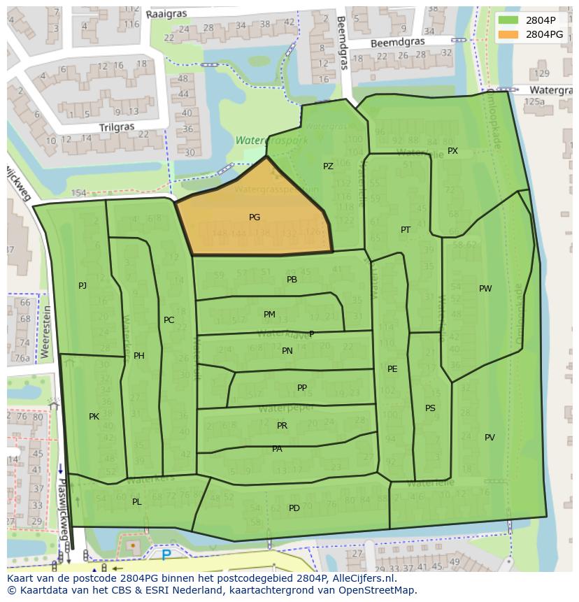 Afbeelding van het postcodegebied 2804 PG op de kaart.