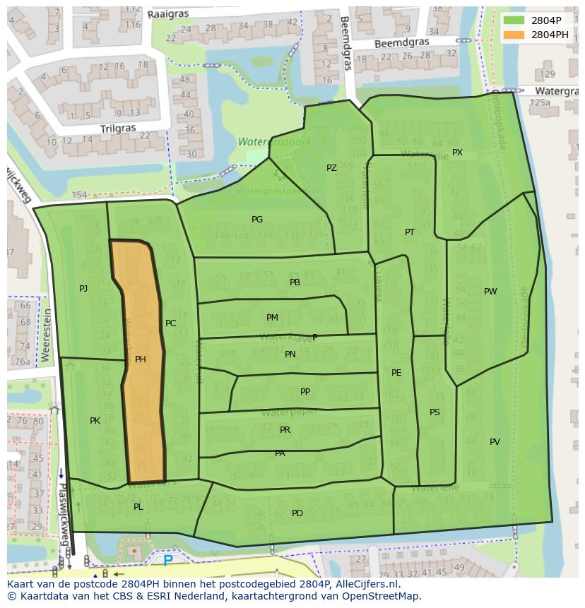 Afbeelding van het postcodegebied 2804 PH op de kaart.