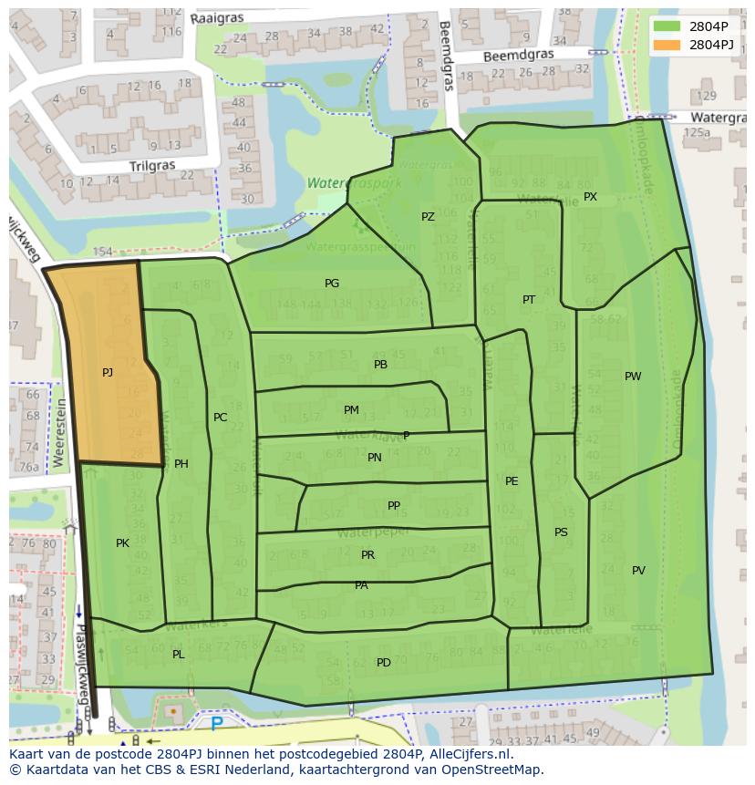 Afbeelding van het postcodegebied 2804 PJ op de kaart.