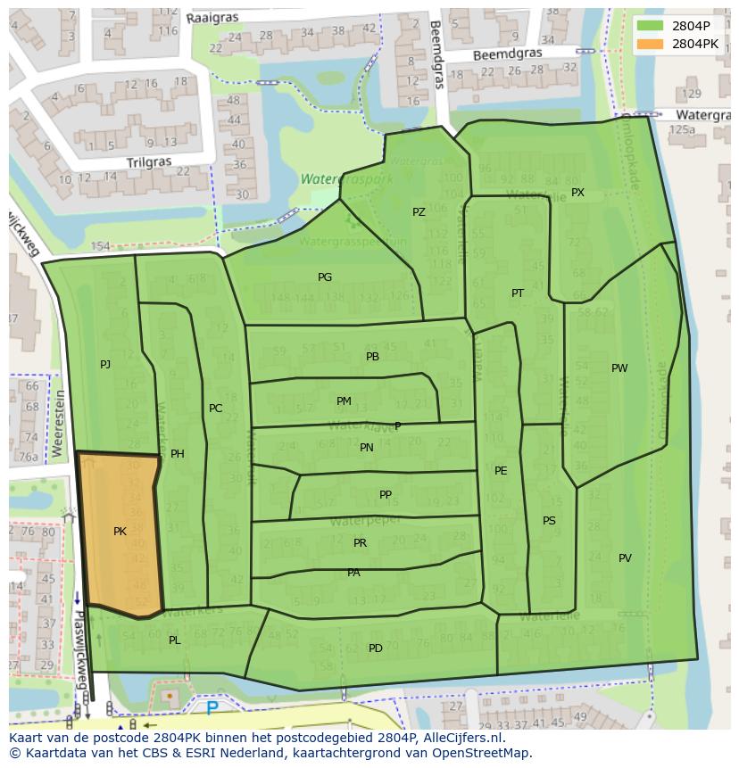 Afbeelding van het postcodegebied 2804 PK op de kaart.