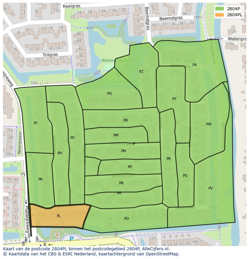 Afbeelding van het postcodegebied 2804 PL op de kaart.