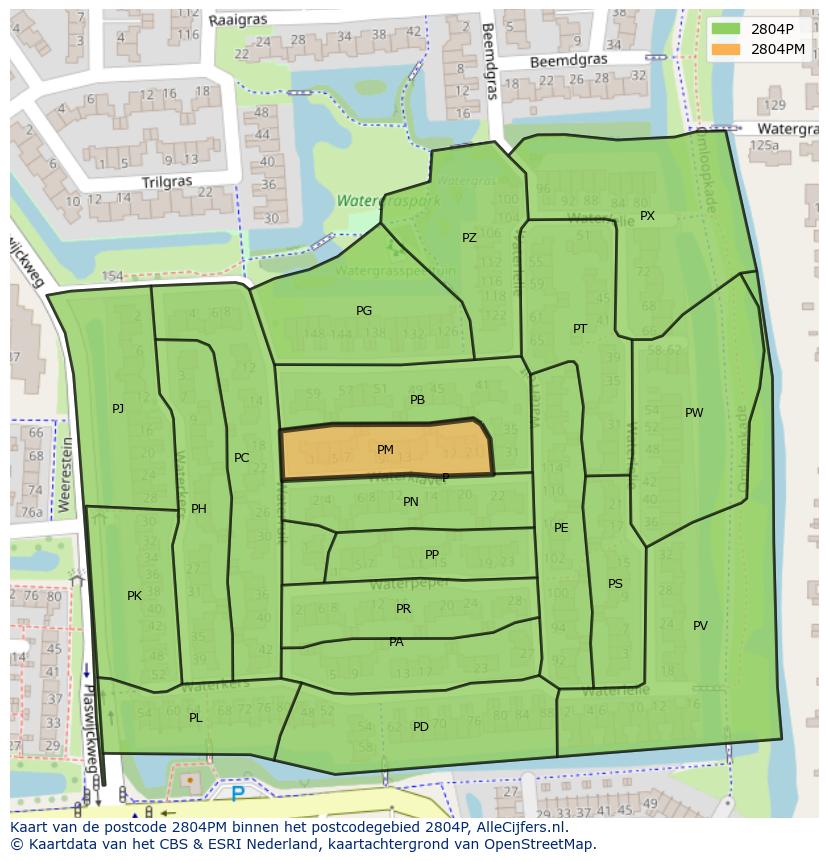 Afbeelding van het postcodegebied 2804 PM op de kaart.