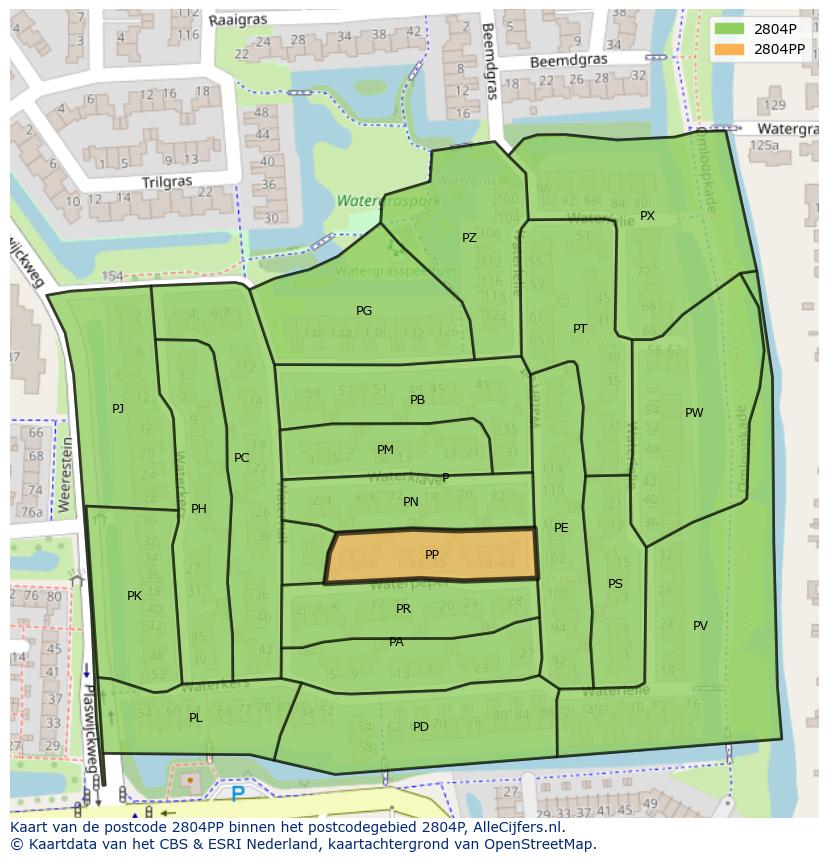 Afbeelding van het postcodegebied 2804 PP op de kaart.