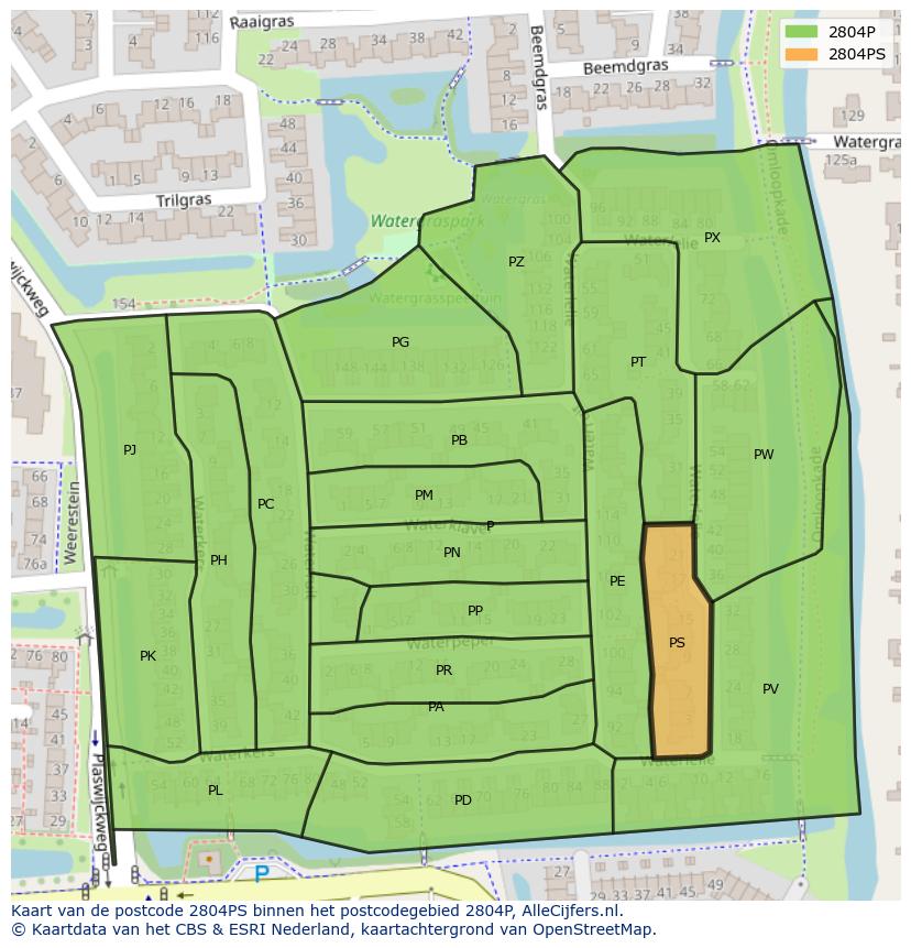 Afbeelding van het postcodegebied 2804 PS op de kaart.