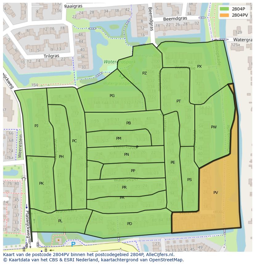Afbeelding van het postcodegebied 2804 PV op de kaart.