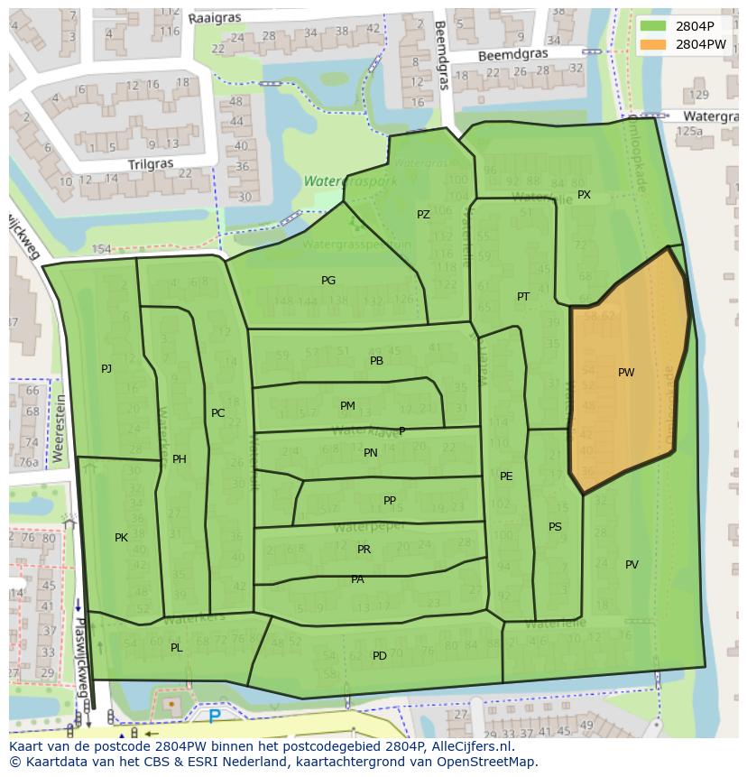 Afbeelding van het postcodegebied 2804 PW op de kaart.