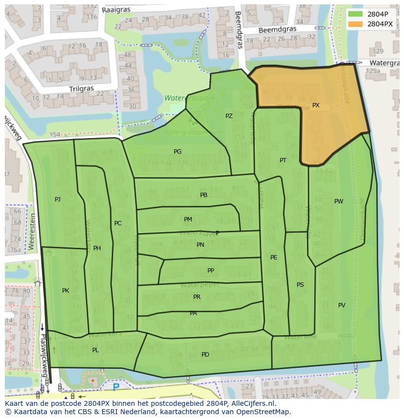 Afbeelding van het postcodegebied 2804 PX op de kaart.