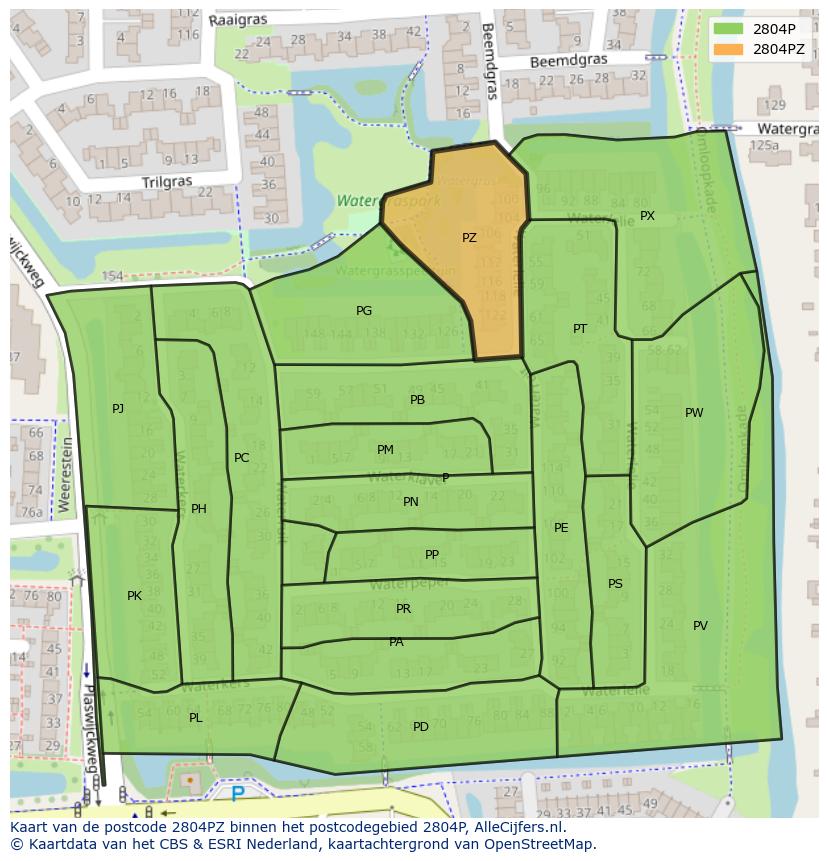 Afbeelding van het postcodegebied 2804 PZ op de kaart.