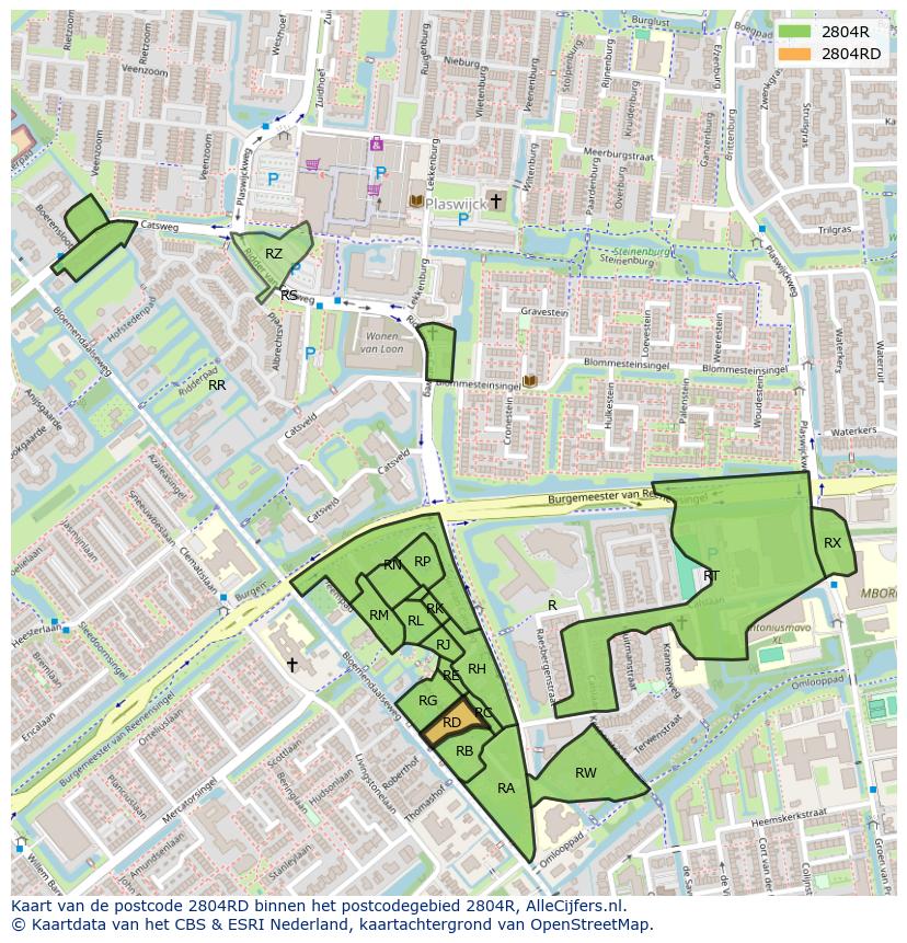 Afbeelding van het postcodegebied 2804 RD op de kaart.