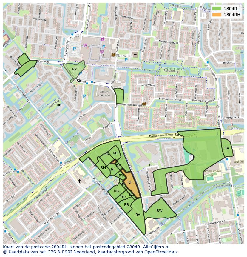 Afbeelding van het postcodegebied 2804 RH op de kaart.