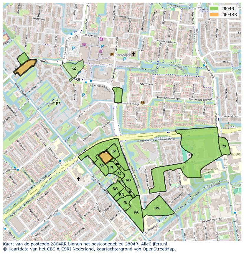 Afbeelding van het postcodegebied 2804 RR op de kaart.