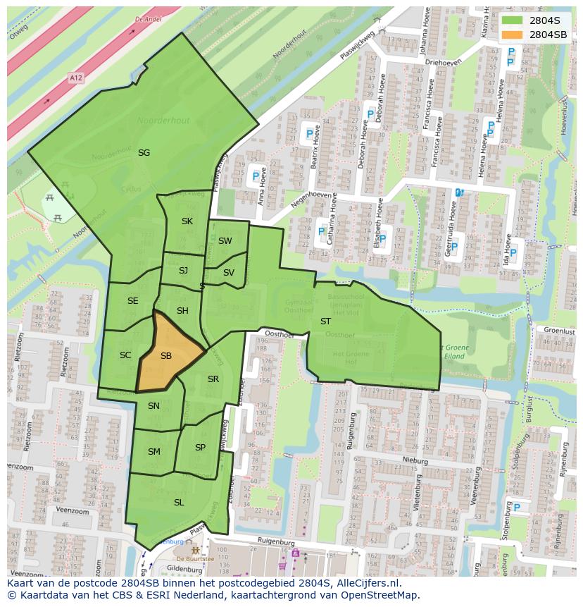 Afbeelding van het postcodegebied 2804 SB op de kaart.