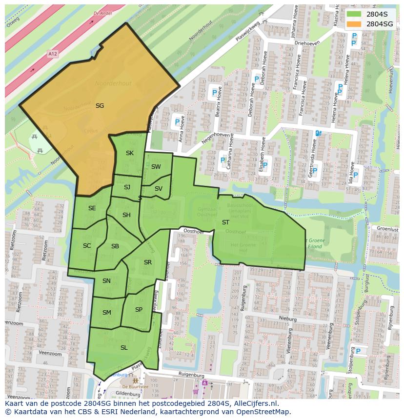 Afbeelding van het postcodegebied 2804 SG op de kaart.