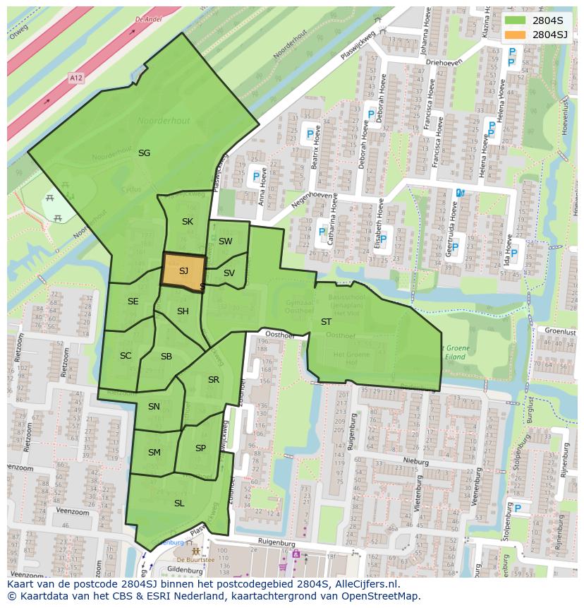 Afbeelding van het postcodegebied 2804 SJ op de kaart.