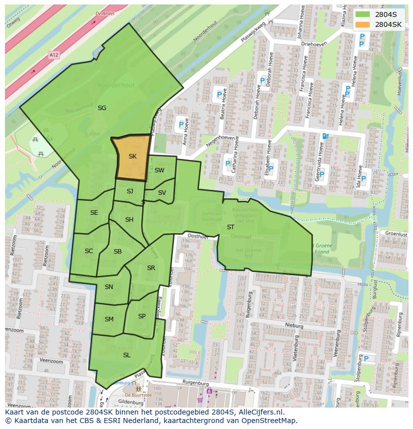 Afbeelding van het postcodegebied 2804 SK op de kaart.