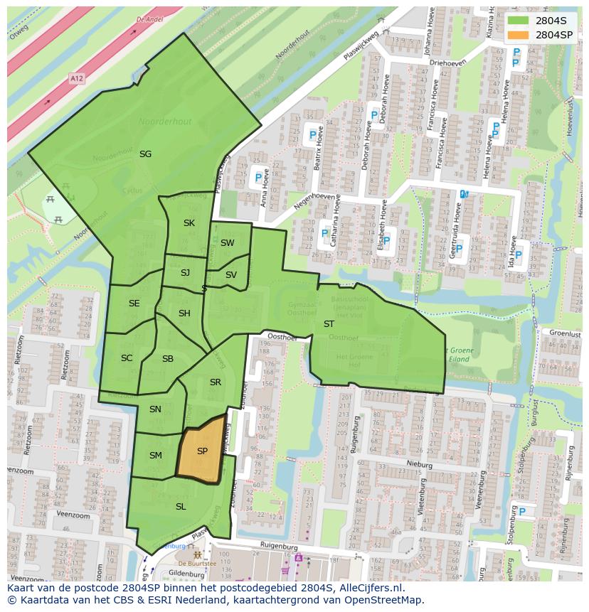 Afbeelding van het postcodegebied 2804 SP op de kaart.