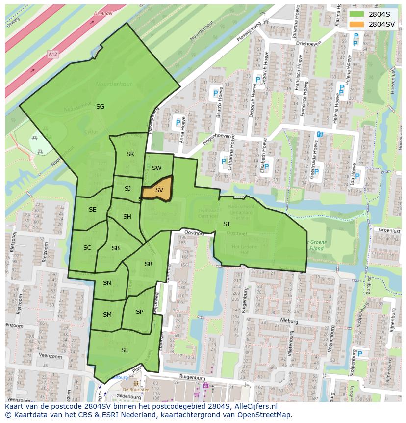 Afbeelding van het postcodegebied 2804 SV op de kaart.