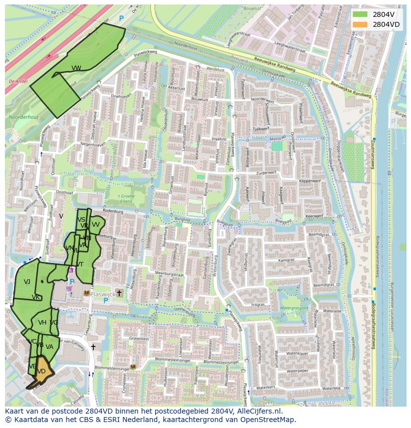 Afbeelding van het postcodegebied 2804 VD op de kaart.