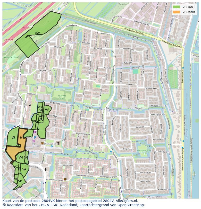 Afbeelding van het postcodegebied 2804 VK op de kaart.