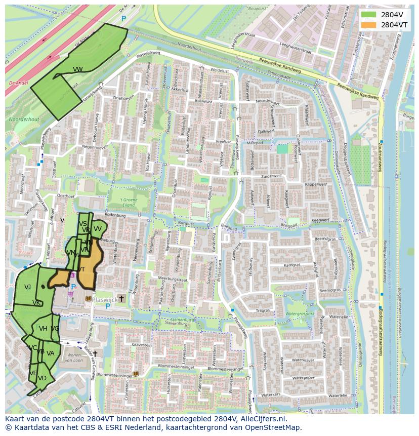 Afbeelding van het postcodegebied 2804 VT op de kaart.