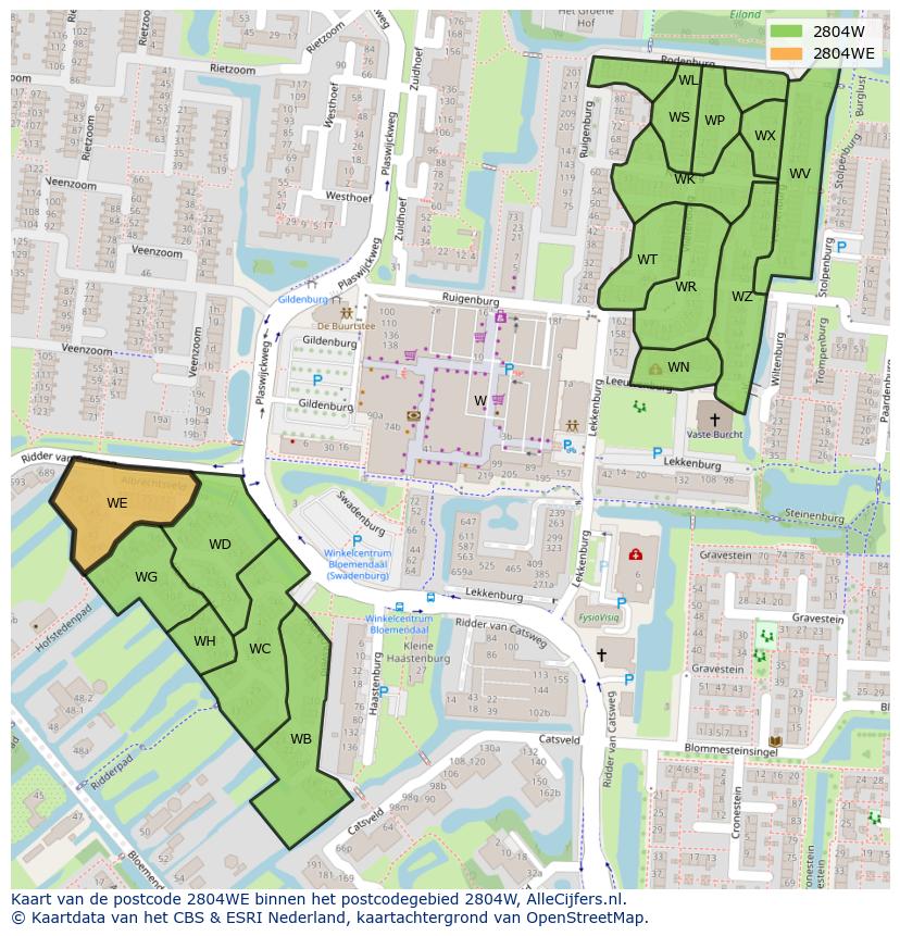 Afbeelding van het postcodegebied 2804 WE op de kaart.