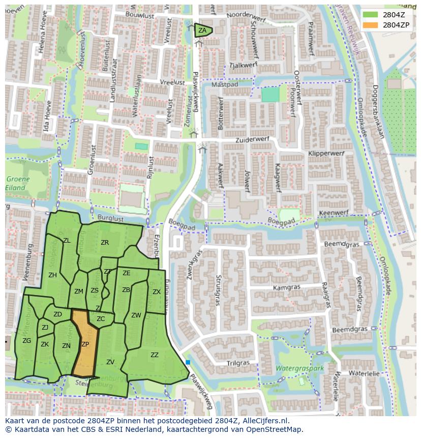 Afbeelding van het postcodegebied 2804 ZP op de kaart.