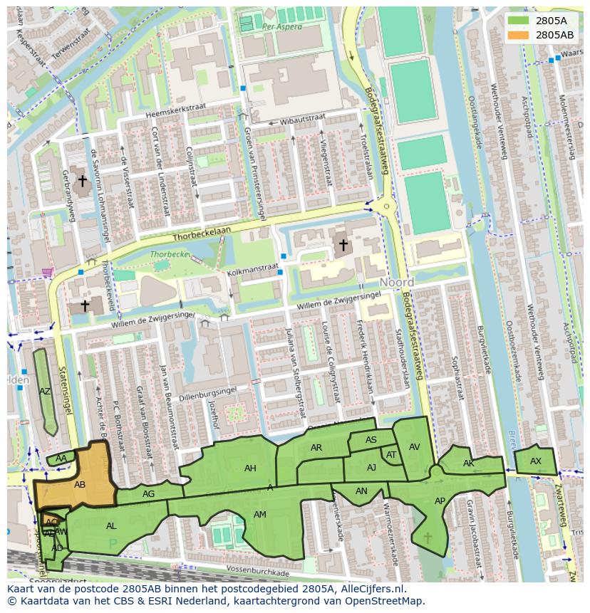 Afbeelding van het postcodegebied 2805 AB op de kaart.