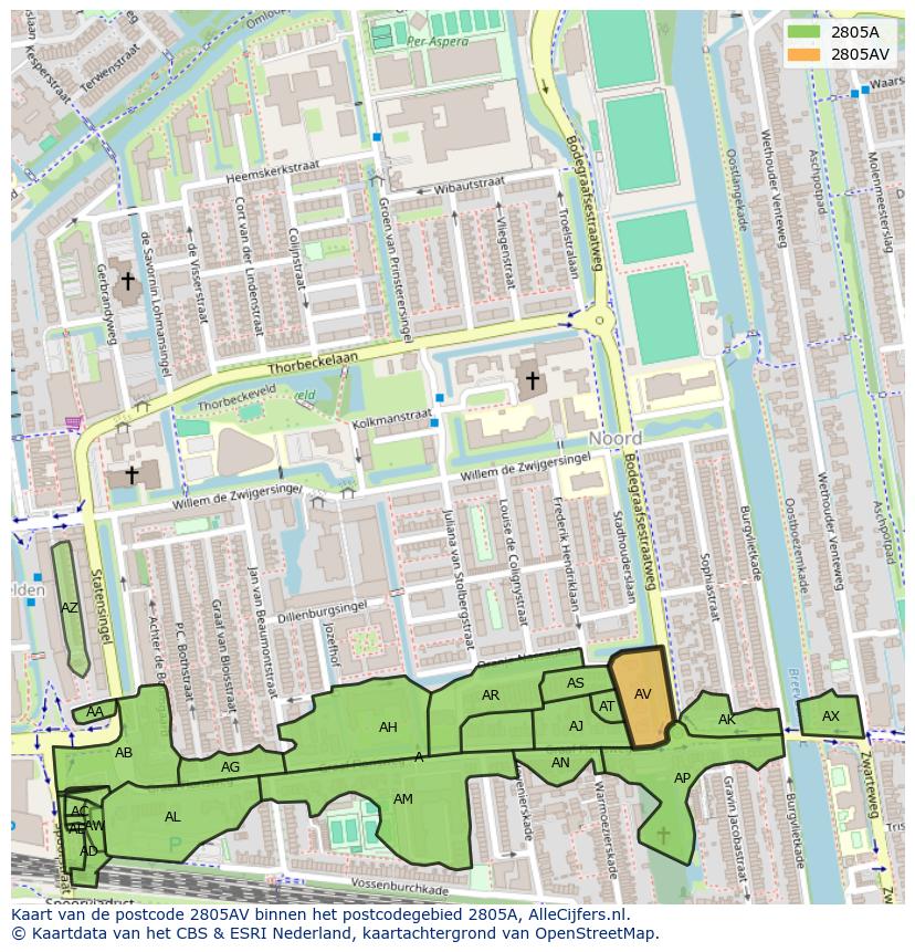 Afbeelding van het postcodegebied 2805 AV op de kaart.