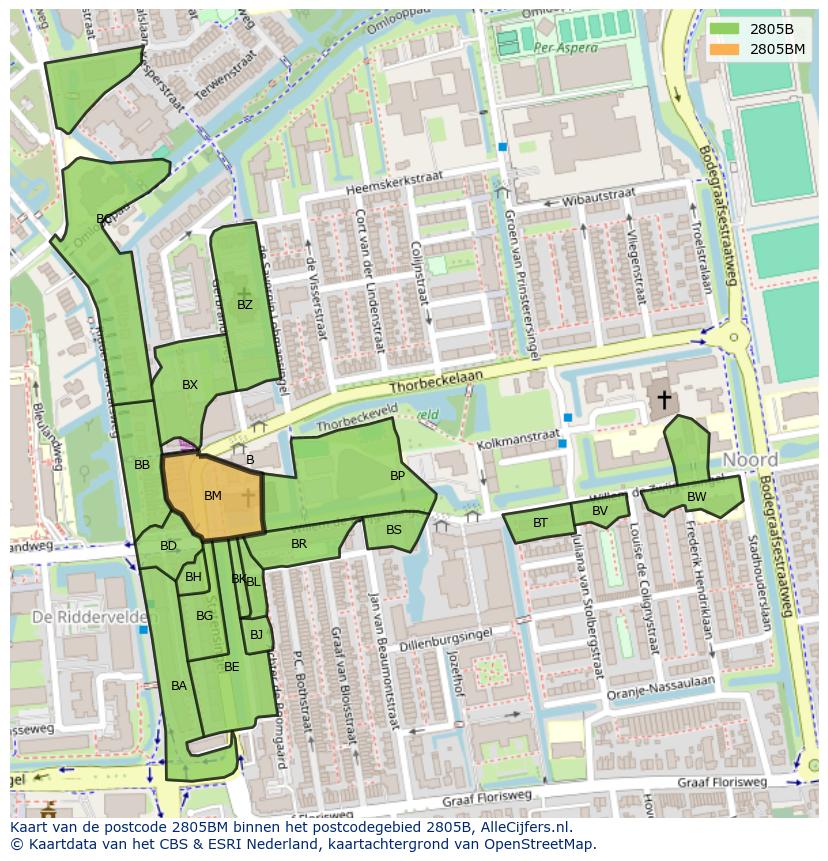 Afbeelding van het postcodegebied 2805 BM op de kaart.