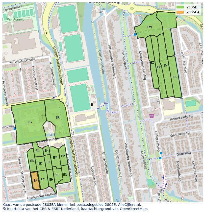 Afbeelding van het postcodegebied 2805 EA op de kaart.