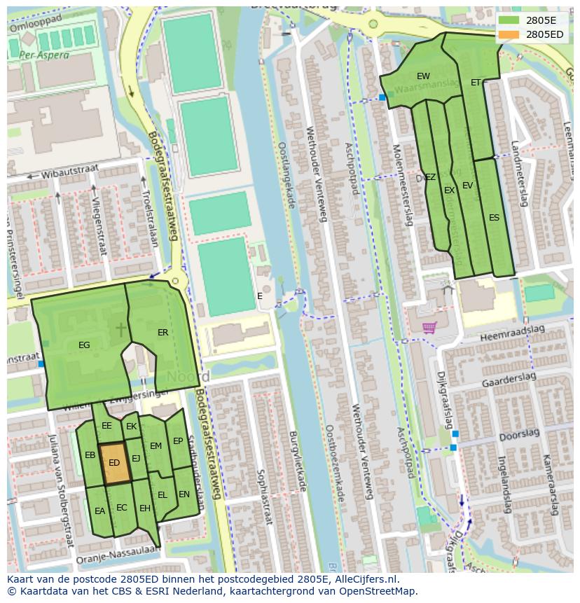 Afbeelding van het postcodegebied 2805 ED op de kaart.