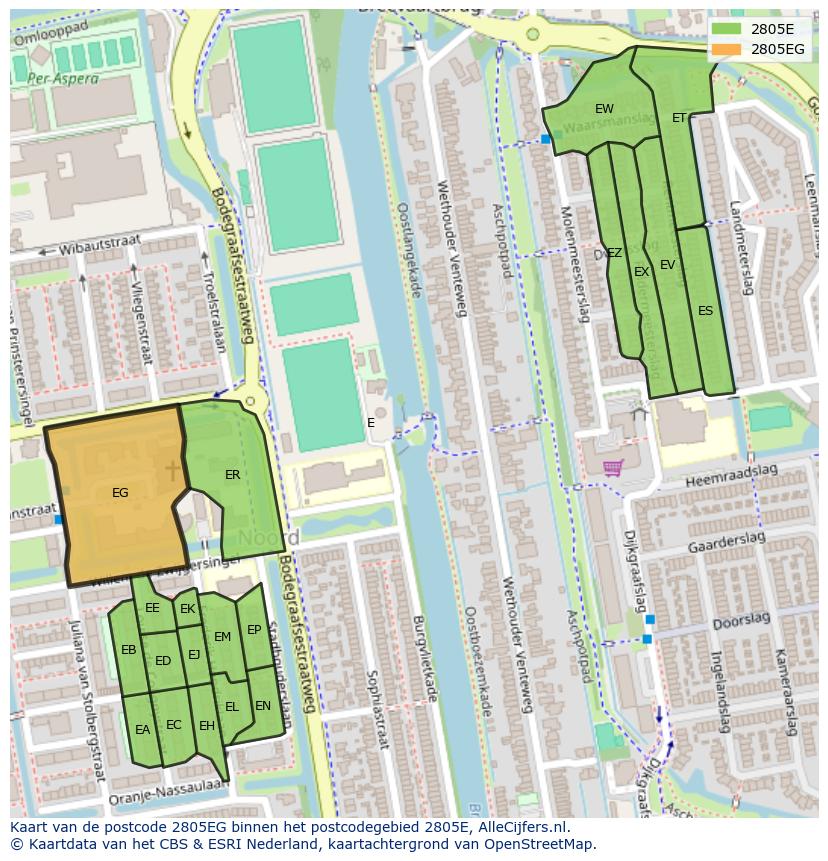 Afbeelding van het postcodegebied 2805 EG op de kaart.