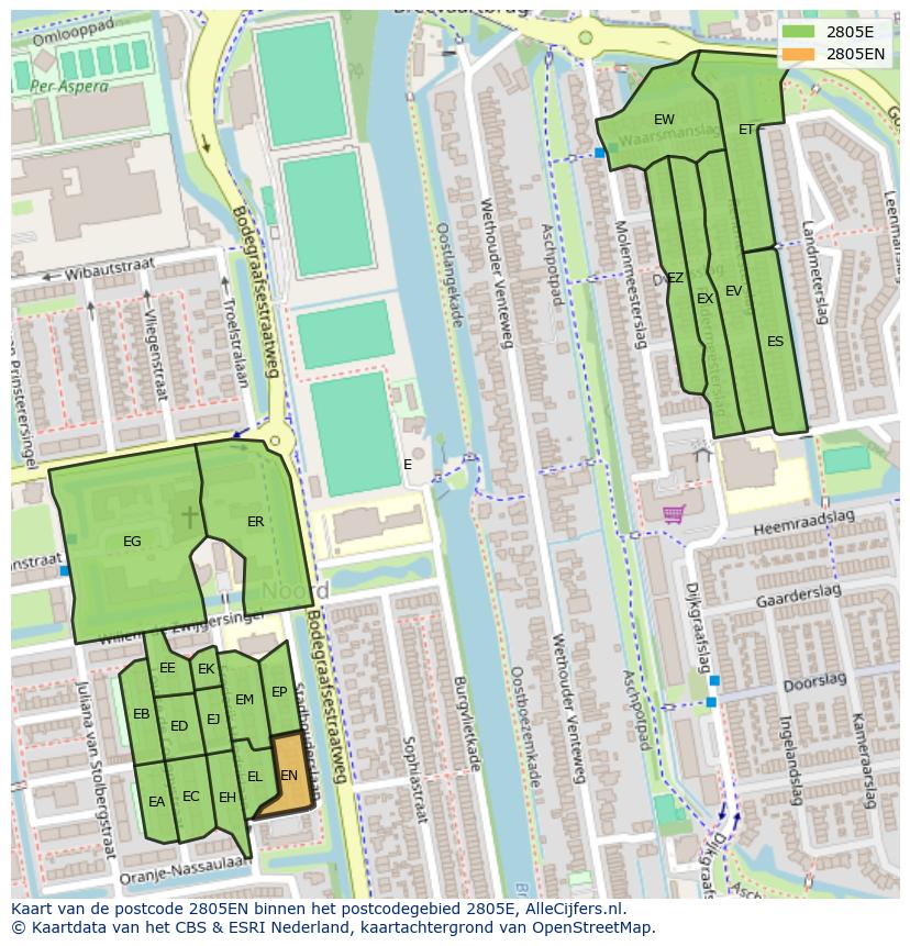 Afbeelding van het postcodegebied 2805 EN op de kaart.