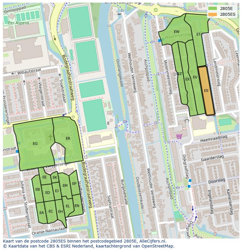 Afbeelding van het postcodegebied 2805 ES op de kaart.
