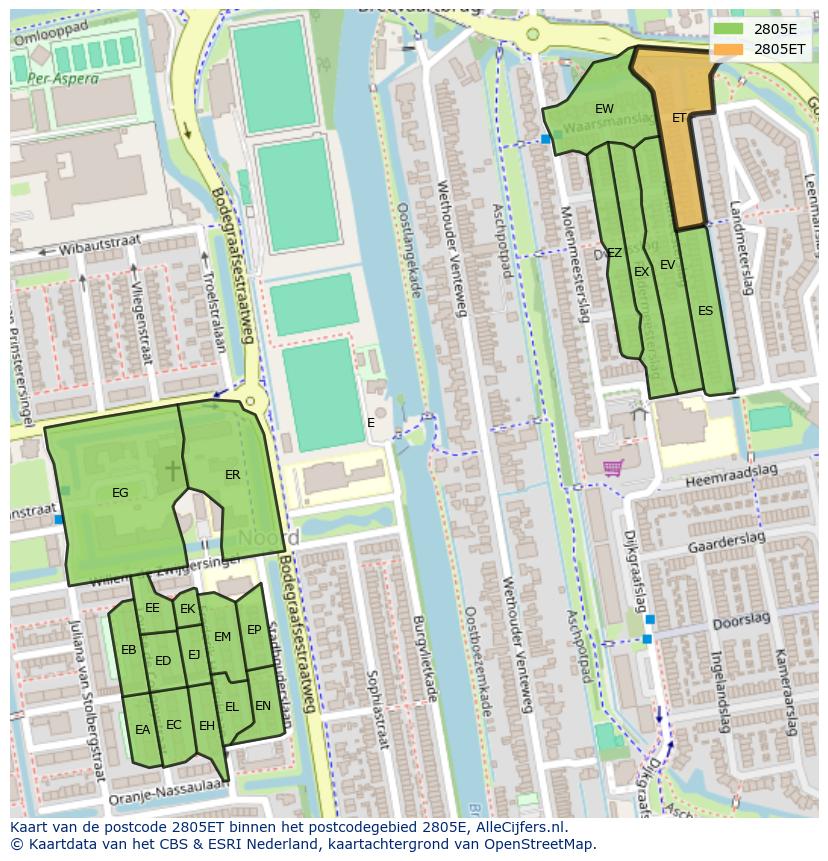Afbeelding van het postcodegebied 2805 ET op de kaart.