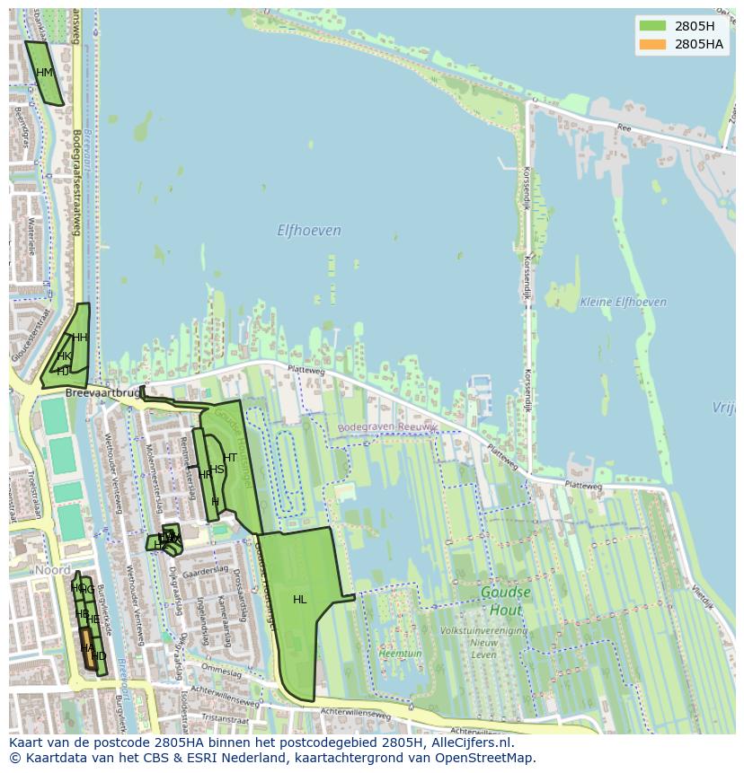 Afbeelding van het postcodegebied 2805 HA op de kaart.